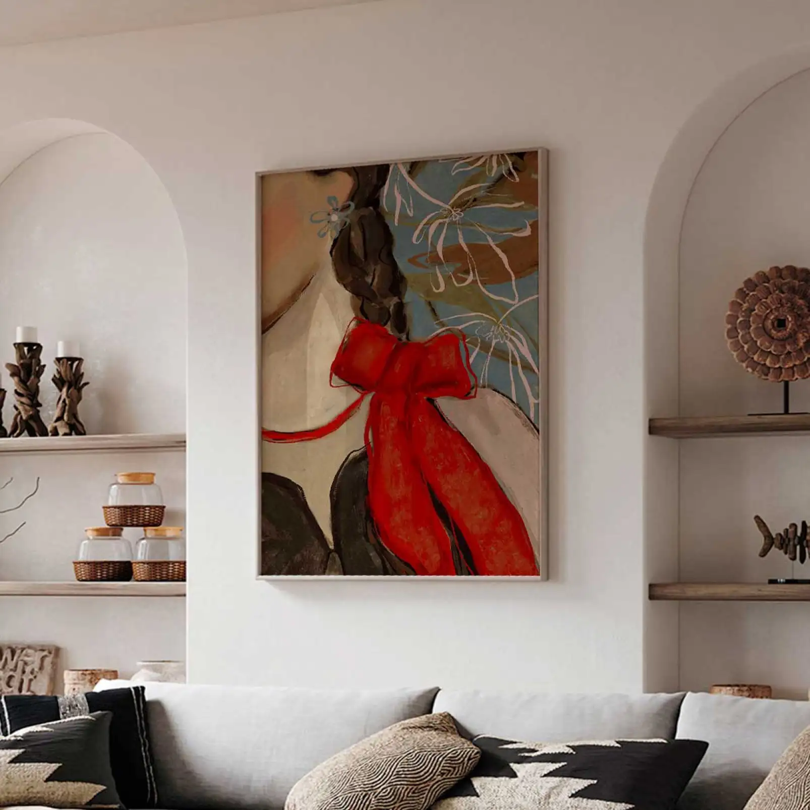 tableau-art-tableau-portrait-ruban-rouge